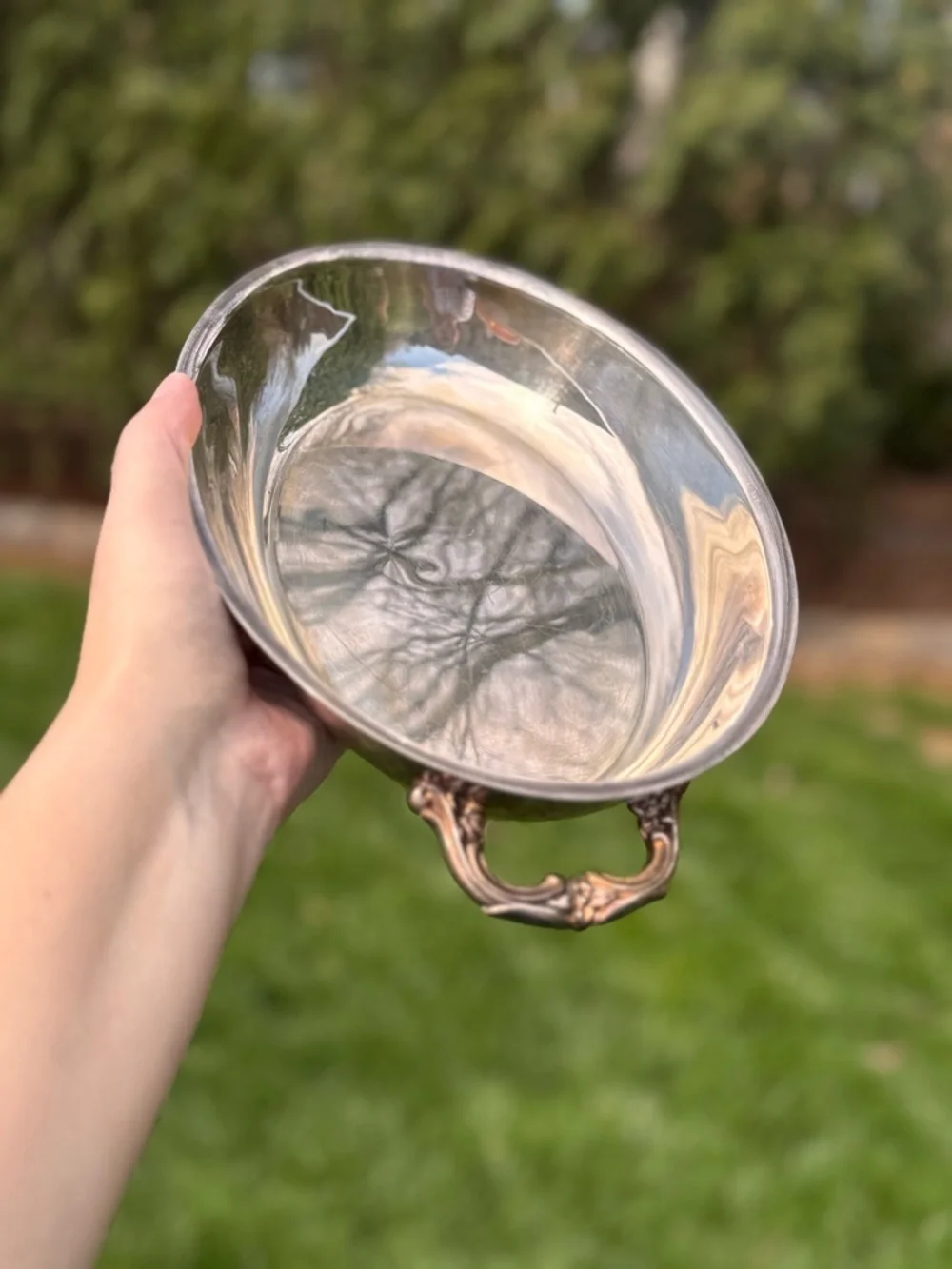 Vintage Silverplate Oval Serving Bowl Dish w Handles Footed 9.5”